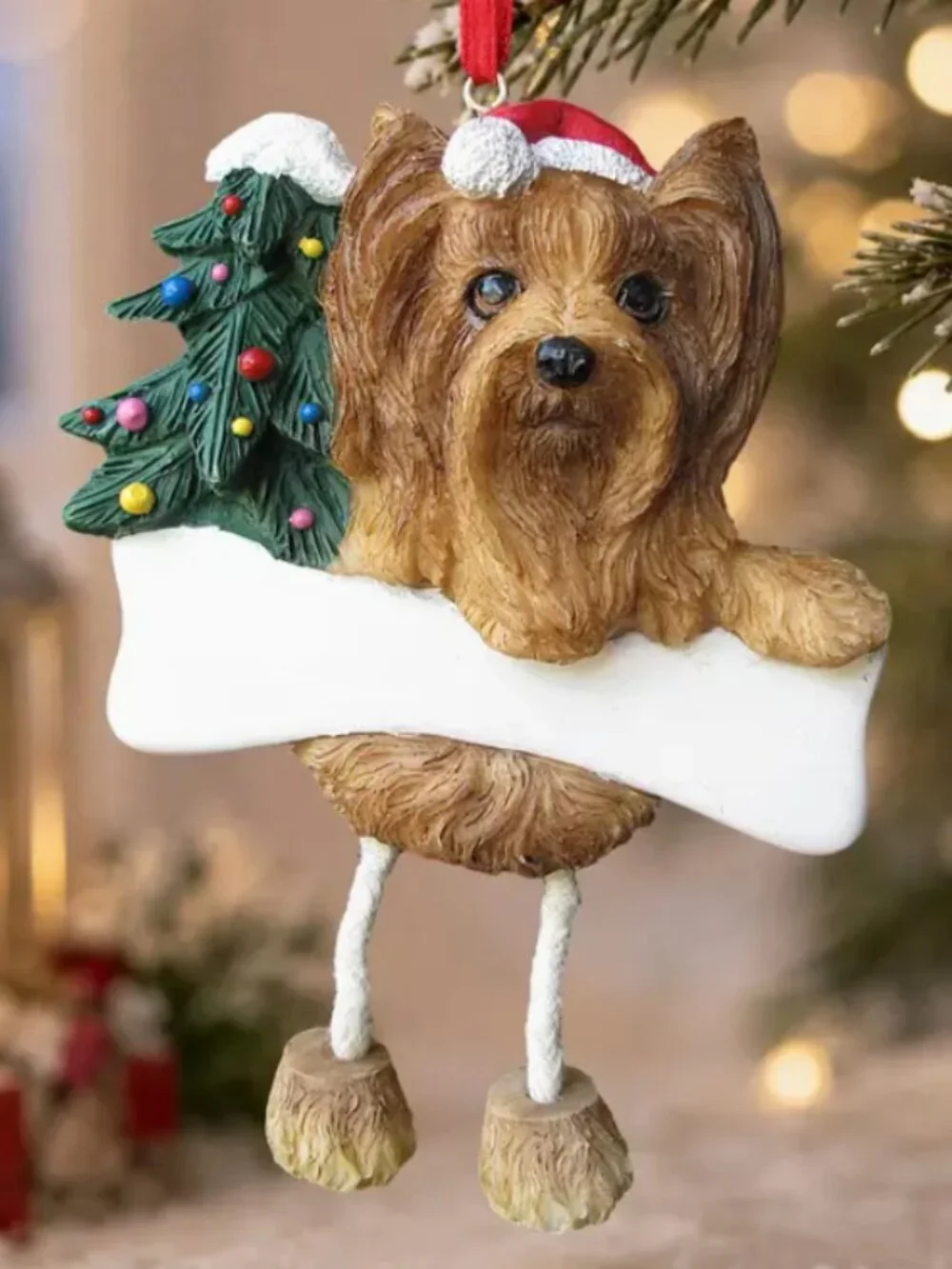 Yorkie dangling legs ornament